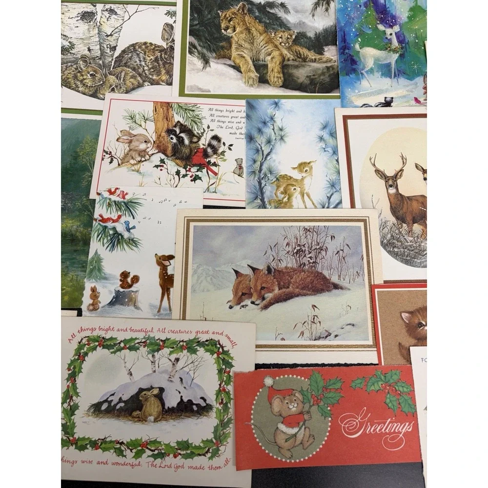 Vintage Animal Christmas Cards Fronts ONLY  Scrapbooking Crafts Decoupage 50+